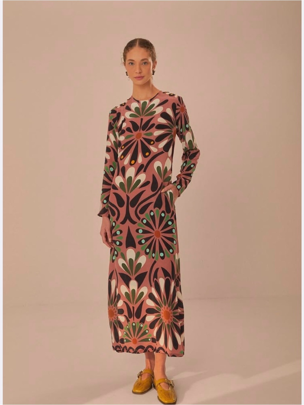 FARM Rio Ainika Pink Flowers Long Sleeve Maxi Dress